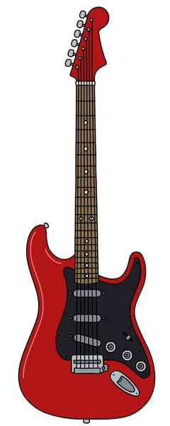 Vectorized Hand Drawing Classic Black Red Electric Guitar — Stock Vector