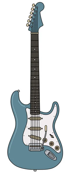 Vectorized Hand Drawing Retro Blue Electric Guitar — Stock Vector