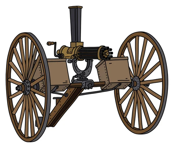Dibujo Vectorizado Mano Una Vieja Ametralladora Cañón Múltiple Gatling — Vector de stock