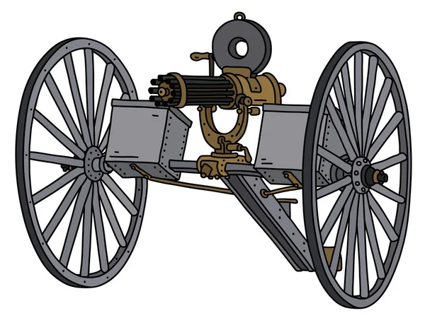 Vectorized Hand Drawing Old Gatling Multi Barrel Machine Gun — Stock Vector