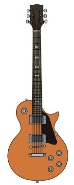 Retro bej elektro gitarın vektörleştirilmiş el çizimi.