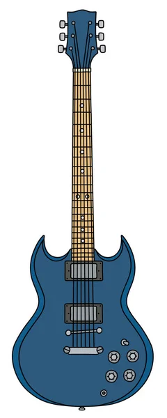 Dibujo Vectorizado Mano Una Guitarra Eléctrica Azul — Vector de stock