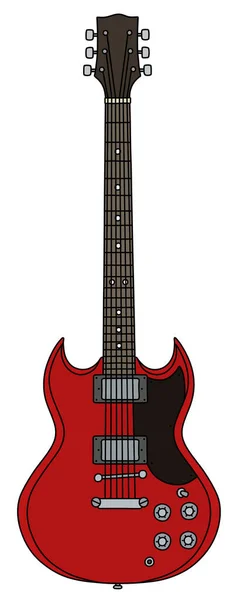 Die Vektorisierte Handzeichnung Einer Roten Gitarre — Stockvektor