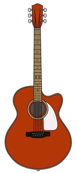 Die Vektorisierte Handzeichnung Einer Klassischen Roten Akustikgitarre — Stockvektor