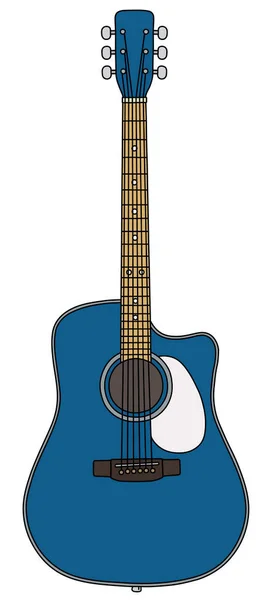 Dessin Main Vectorisé Une Guitare Accoustique Bleue Classique — Image vectorielle