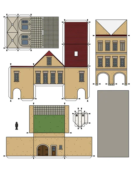 Векторизированный Ручной Рисунок Бумажной Модели Старого Бежевого Бургерного Дома — стоковый вектор
