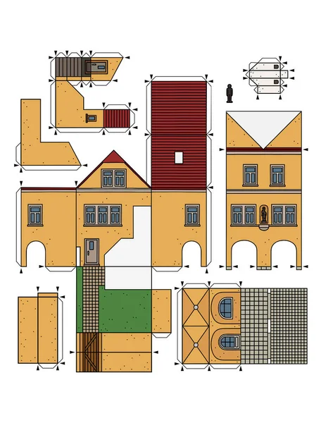 Die Vektorisierte Handzeichnung Eines Papiermodells Des Alten Gelben Stadtburgerhauses — Stockvektor