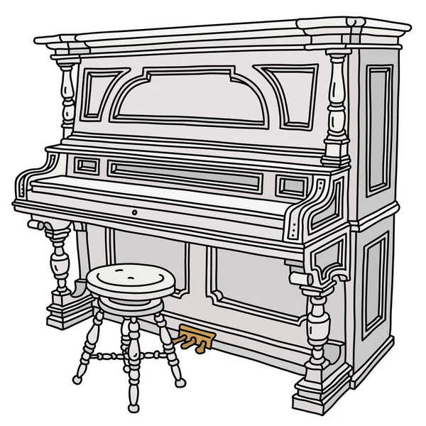 Desenho Mão Vetorizado Pianino Fechado Branco Vintage Com Uma Cadeira —  Vetores de Stock