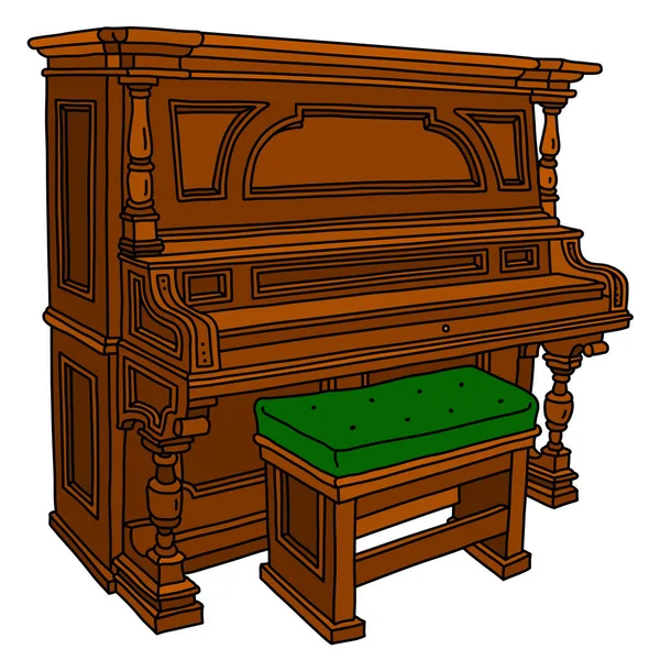 Dessin Main Vectorisé Pianino Fermé Bois Vintage Avec Une Chaise — Image vectorielle