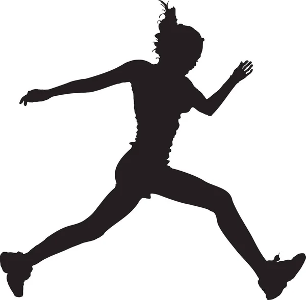 Running Girl Black Silhouette — Stock Vector