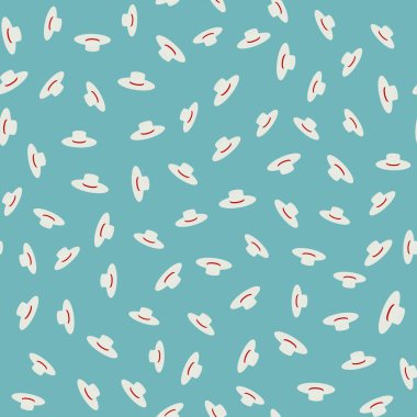 Fedora şapkaları ambalaj kağıdı, kumaş, tekstil ve arka planlar için kusursuz tekrarlayan vektör deseni.