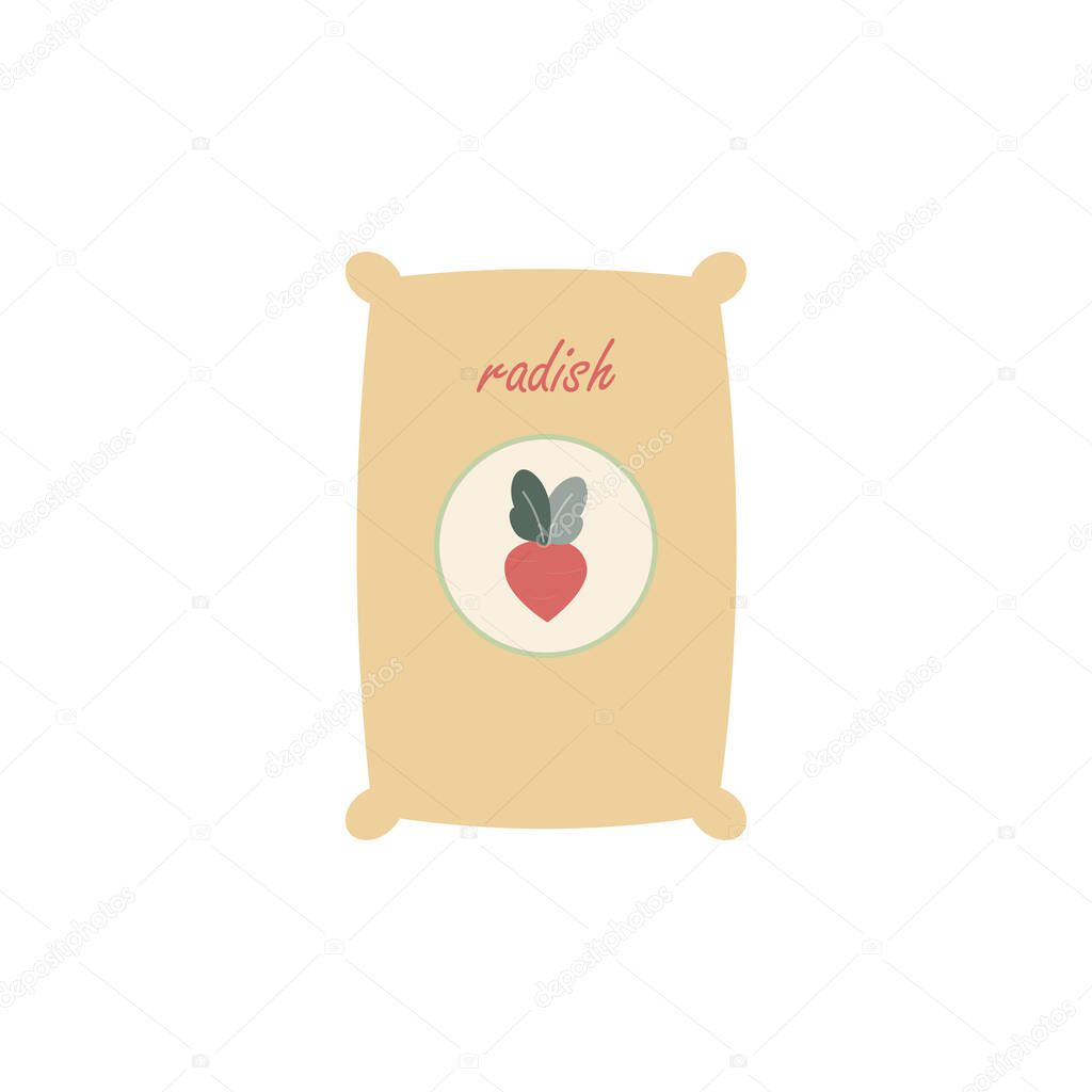 Container gardening concept. Vegetables planted to the pot. Growing radish.Flat vector illustration.