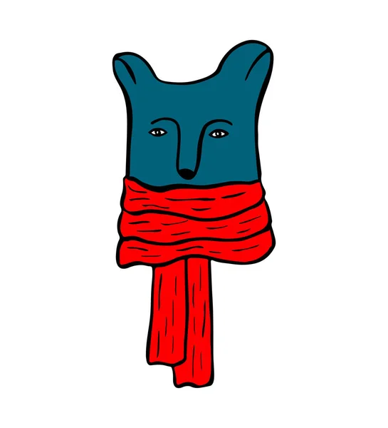 Jolie Bande Dessinée Ours Polaire Bleu Écharpe Rouge Chaud Caractère — Image vectorielle