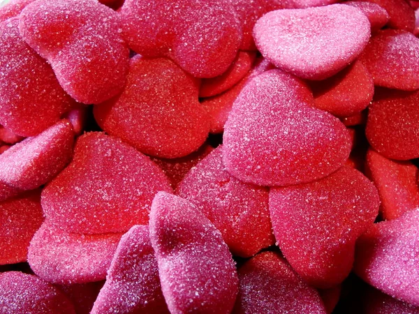 Brilhante Rosa Vermelho Colorido Coração Forma Doces Goma Closeup Padrão — Fotografia de Stock