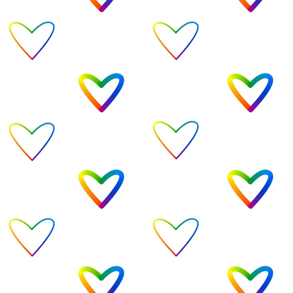 两种不同彩虹心的无缝图案 Lgbt 平等权利 爱的象征 矢量说明 — 图库矢量图片