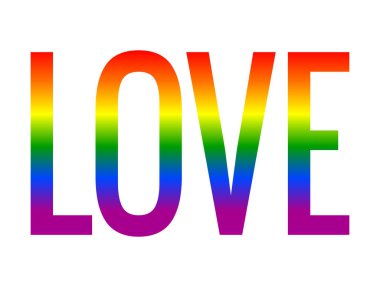 Beyaz üzerine gökkuşağı desenli yazılarını seviyorum. Sevgililer günü için renkli yazıtlar, düğün, nişan, romantik tasarım. LGBT, CSD gururu, Ulusal Açılış Günü sembolü