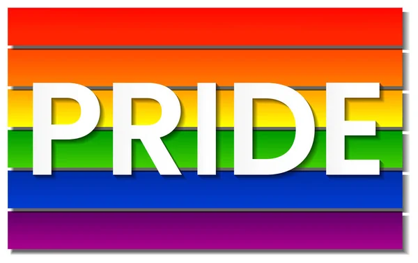 背景の影と虹の現実的な紙のカットストライプにプライドレタリング碑文白 Lgbtの権利概念 平等の紋章 ホモフォビアに対する国際デー プライド月間のシンボル — ストックベクタ
