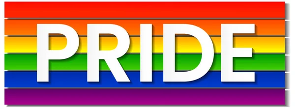背景の影と虹の現実的な紙のカットストライプにプライドレタリング碑文白 Lgbtの権利概念 平等の紋章 ホモフォビアに対する国際デー プライド月間のシンボル — ストックベクタ