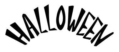 Cadılar Bayramı el yazısı çizilmiş. Tatil el yazısı, desenli mürekkep fırçası yazı. Dekoratif tasarım elemanı. Banner, parti davetiyesi. Vektör illüstrasyonu beyaz arkaplanda siyah izole edildi