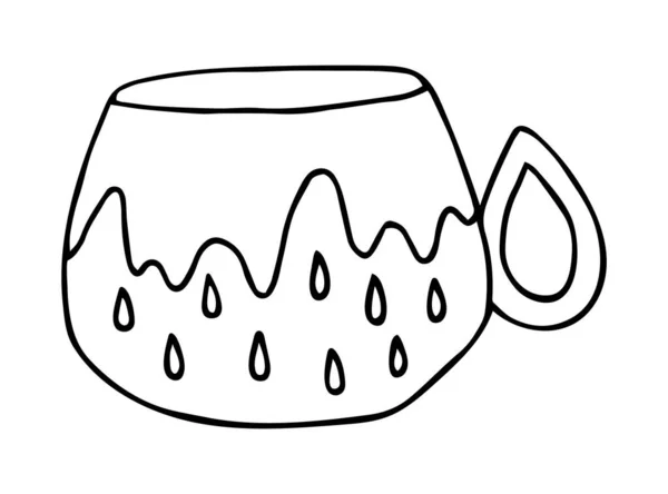Handgezeichnete Porzellantasse Mit Muster Skizzenzeichnung Eines Keramikbechers Doodle Schwarz Auf — Stockvektor