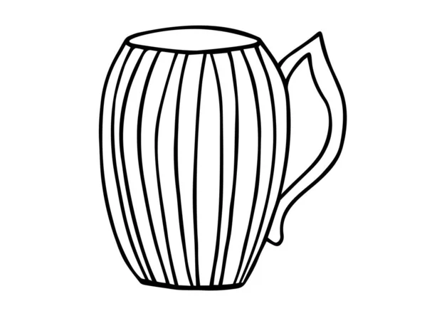 Handgezeichnete Porzellantasse Mit Muster Skizzenzeichnung Eines Keramikbechers Doodle Schwarz Auf — Stockvektor