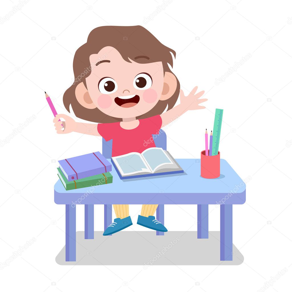 happy kid study homework vector illustration