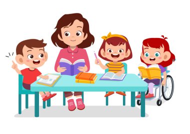 çocuklar engelli çalışma öğretmeni birlikte