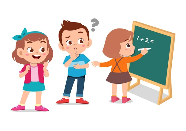 Enfants heureux apprentissage des mathématiques illustration — Image vectorielle