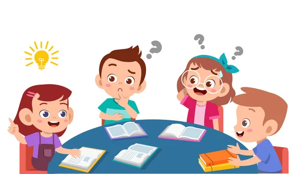 Kinder diskutieren gemeinsam über Hausaufgabenbetreuung — Stockvektor