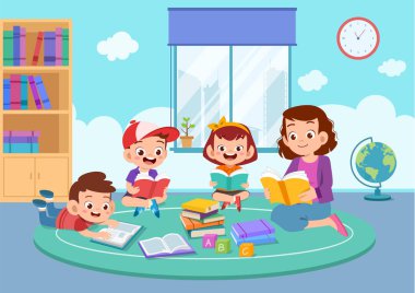 mutlu çocuklar birlikte kitap çalışması okumak