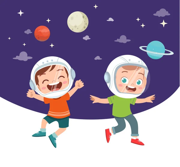 Criança feliz estudar astronomia planeta estrelas —  Vetores de Stock