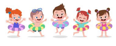 mutlu çocuklar plaj tatil vektör illüstrasyon izole