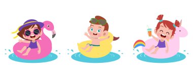 mutlu çocuklar plaj tatil vektör illüstrasyon izole