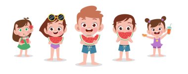 mutlu çocuklar plaj tatil vektör illüstrasyon izole