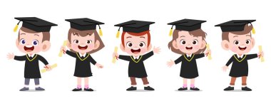 mutlu çocuklar mezuniyet vektör illüstrasyon izole