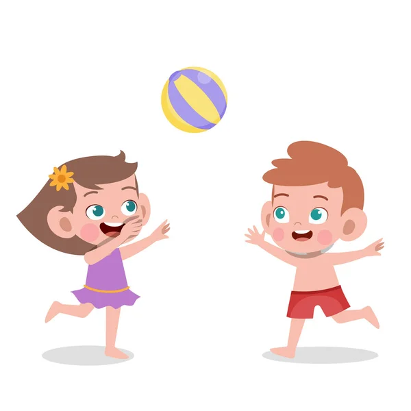 Kinder spielen Beachvolleyball Vektor Illustration — Stockvektor