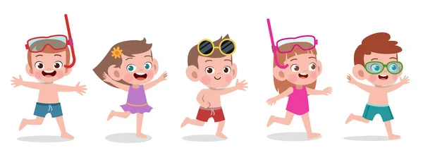 快乐儿童海滩假期矢量插图孤立 — 图库矢量图片