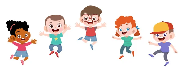 Escola feliz crianças salto vetor ilustração isolado — Vetor de Stock