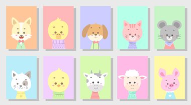 sevimli mutlu hayvan vektör illüstrasyon seti