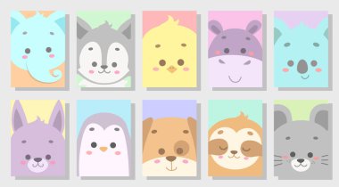 sevimli mutlu hayvan vektör illüstrasyon seti