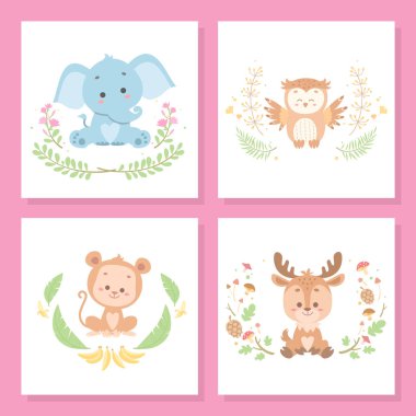 sevimli hayvan vektör illüstrasyon seti paketi