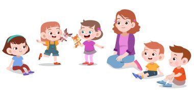 mutlu öğretmen okul çocuk vektör illüstrasyon