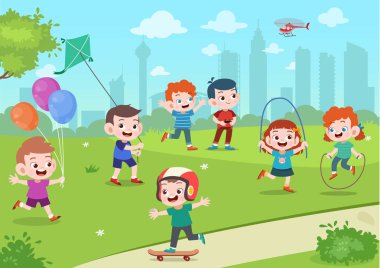 çocuklar park vektör illüstrasyon oynamak