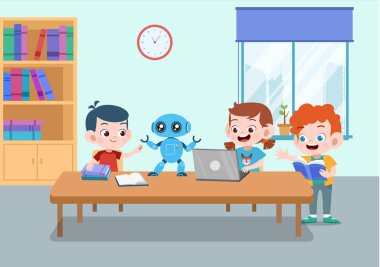 okul vektör illüstrasyon çocuk oyun robot