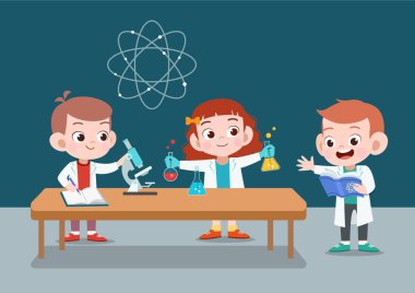 çocuk laboratuvar okul faaliyet vektör illüstrasyon