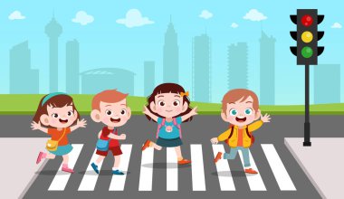 çocuklar yol vektör illüstrasyon çapraz