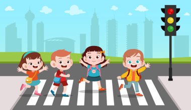 kids cross the road vector illustration clipart