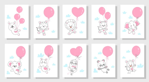 cute happy animal vector illustration set