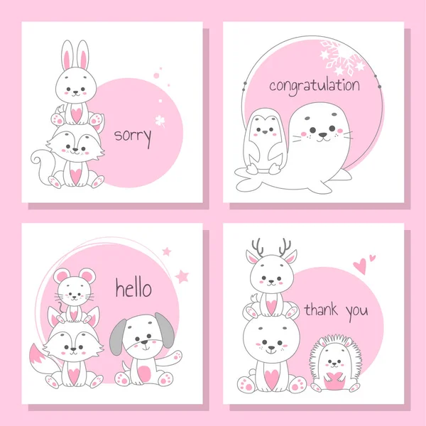 cute happy animal vector illustration set