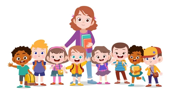 mutlu öğretmen okul çocuk vektör illüstrasyon